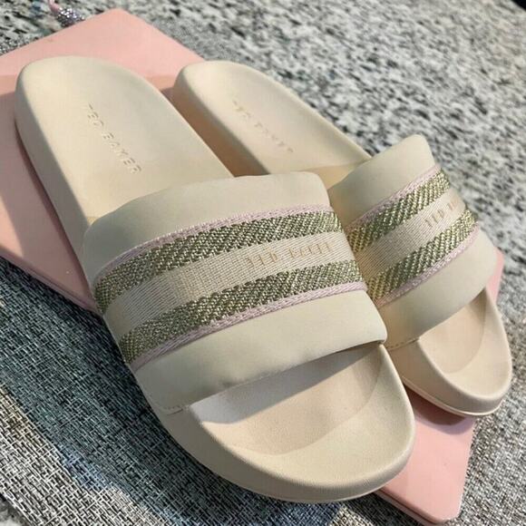 TED BAKER SLIDE SANDAL NATURAL PINK GOLD SZ 6 AESTHETIC VERSATILE SUMMER CHIC - Picture 8 of 13